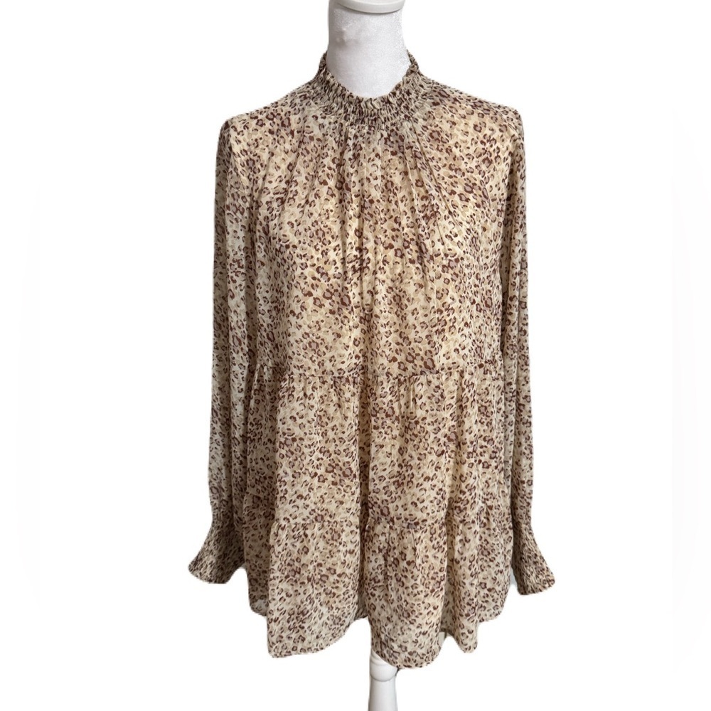 Jodifl Long Sleeve Blouse Polyester Animal Print Top Women Size L
